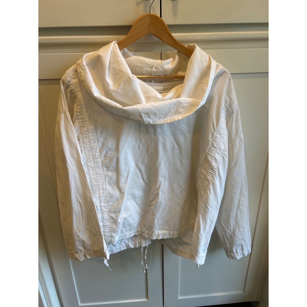 Bryn Walker Cowl Neck Top Womens S White Lagenlook Boxy Artsy Cropped Corduroy